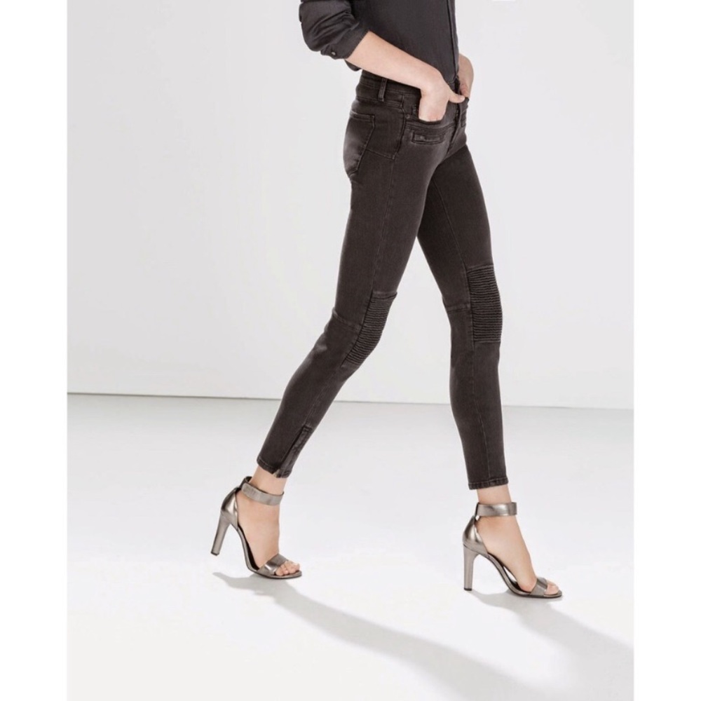 Zara Gray Moto Biker Zip Ankle Jeans Size 6